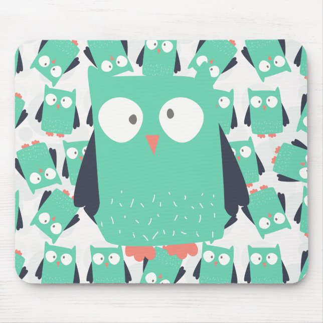 Teal Whimsical Owls Mouse Mat (Front)