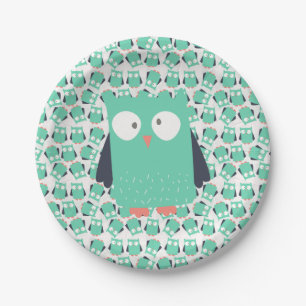 Teal Whimsical Owls Paper Plate