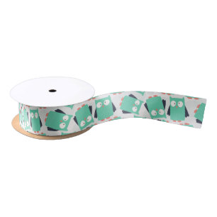 Teal Whimsical Owls Satin Ribbon