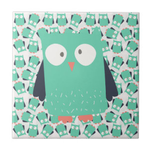 Teal Whimsical Owls Tile
