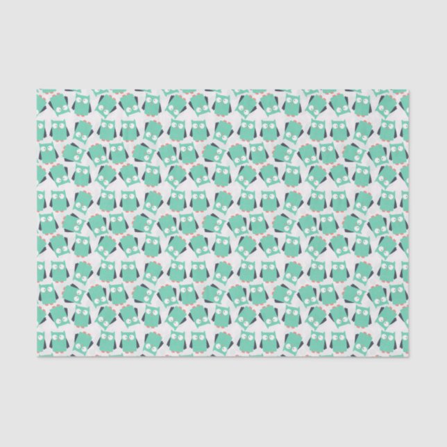 Teal Whimsical Owls Tissue Paper (Front)