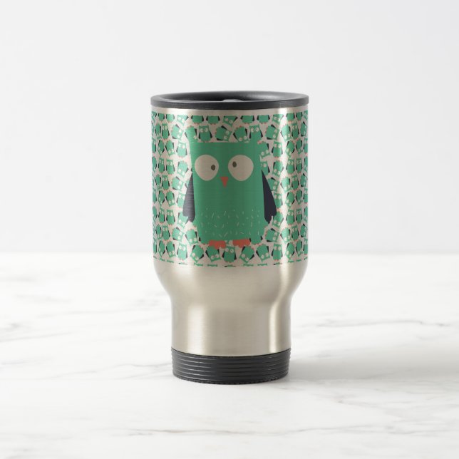 Teal Whimsical Owls Travel Mug (Center)