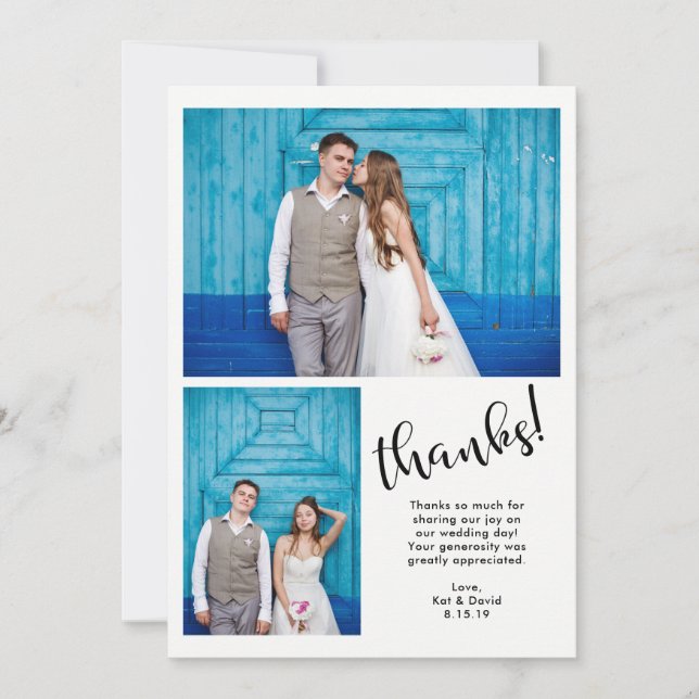 Teal Whimsy | Two Photo Wedding Thank You Card (Front)