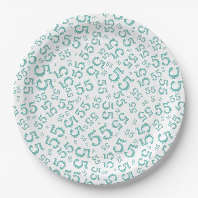  Teal/White 55th Random Number Pattern Paper Plate (Front)