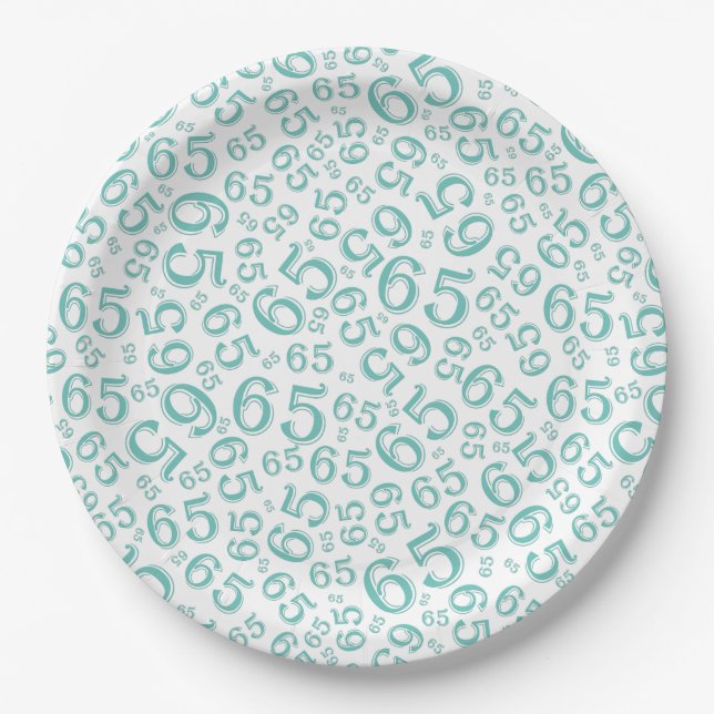  Teal/White 65th Random Number Pattern Paper Plate (Front)