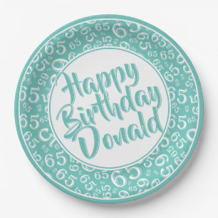 Teal/White 65th Random Number Pattern Paper Plate