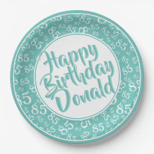 Teal/White 85th Random Number Pattern Paper Plate