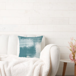 Teal White Abstract Brushstrokes  Cushion