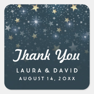 Teal White and Gold Stars Wedding Thank You Square Sticker