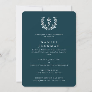 Teal/White Asclepius Medical School Graduation Invitation