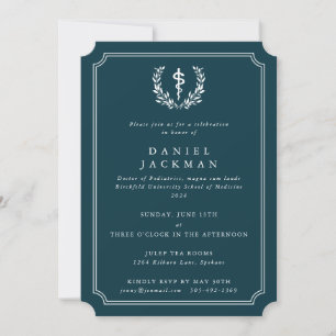Teal/White Asclepius Medical School Graduation Invitation