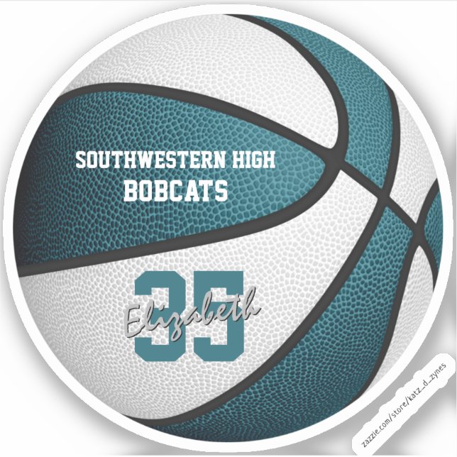 Teal white basketball girls boys team colours gift (Front)