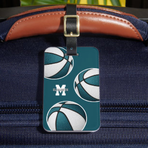 teal white basketball sports team colours luggage tag