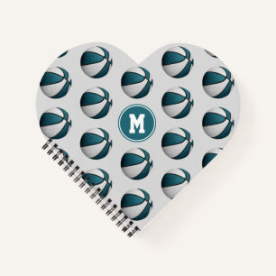 teal white basketballs pattern girl's heart shaped notebook