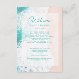 Teal White Beach Ocean Destination Wedding Welcome Enclosure Card