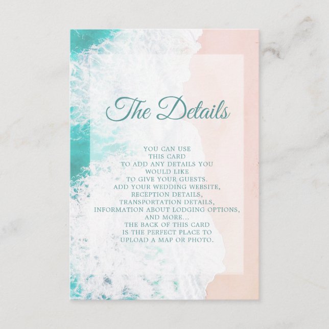Teal White Beach Ocean Wedding Details Enclosure Card (Front)
