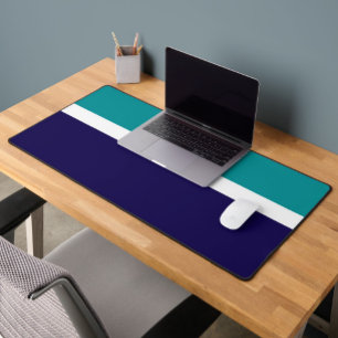 Teal White Blue Plain Colour Block Design  Desk Mat