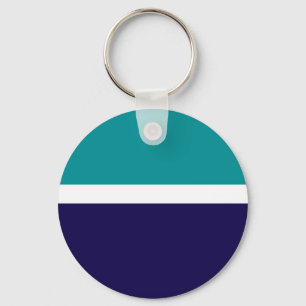 Teal White Blue Plain Colour Block Design Key Ring