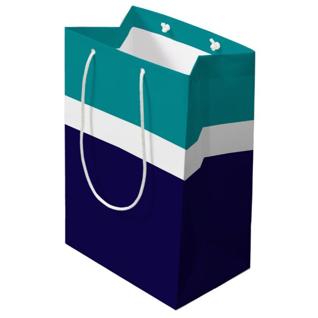 Teal White Blue Plain Colour Block Design  Medium Gift Bag (Creator Uploaded)
