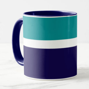 Teal White Blue Plain Colour Block Design  Mug