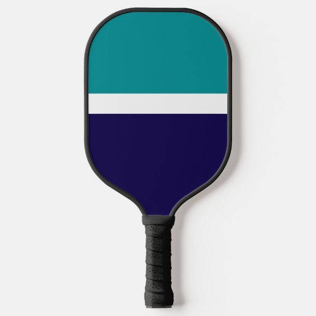 Teal White Blue Plain Colour Block Design  Pickleball Paddle (Front)