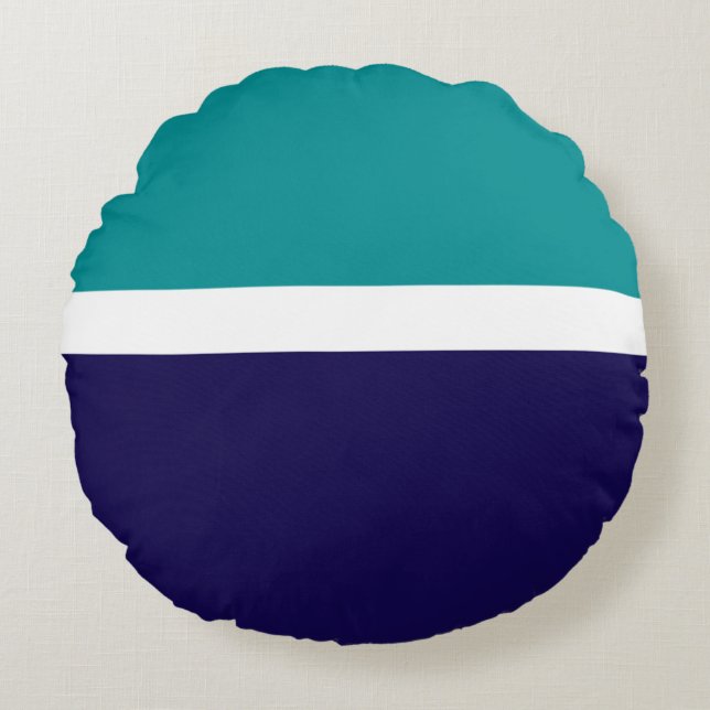 Teal White Blue Plain Colour Block Design  Round Cushion (Front)