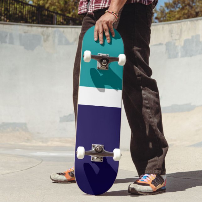 Teal White Blue Plain Colour Block Design  Skateboard (Creator Uploaded)