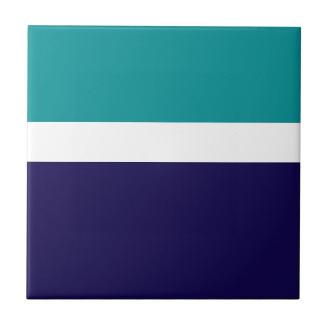 Teal White Blue Plain Colour Block Design  Tile (Front)