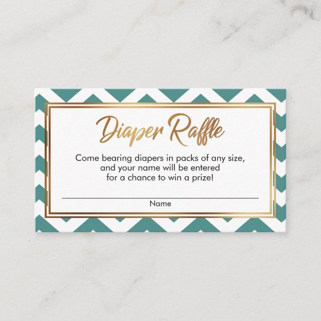 Teal & White Bold Chevron Diaper Raffle Cards (Front)