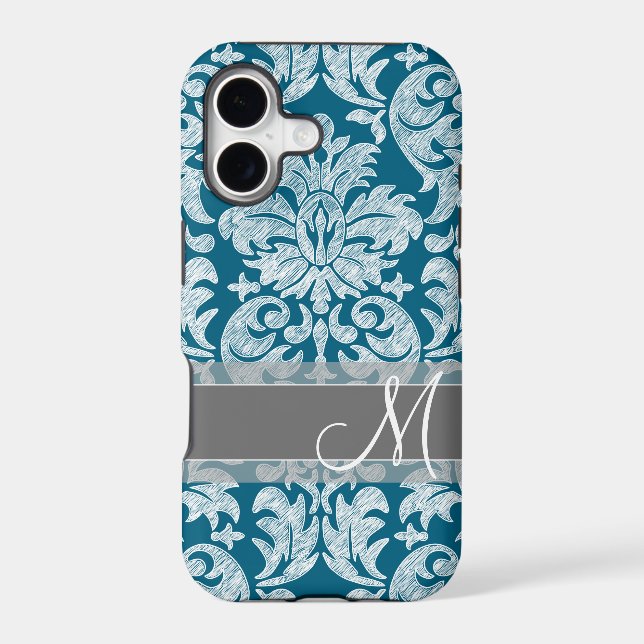 Teal White Chalkboard Damask Pattern (Back)