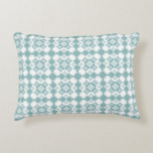 Teal White Checker Argyle Pattern Decorative Cushion