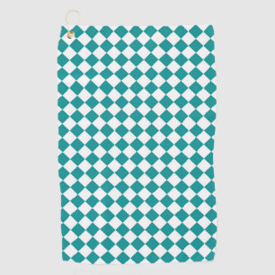 Teal White Checker Diamond Pattern Golf Towel