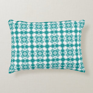 Teal White Chequered Argyle Pattern Decorative Cushion