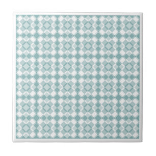 Teal White Chequered Argyle Pattern Tile