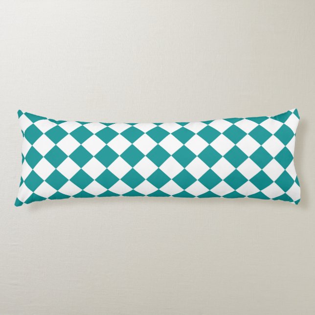 Teal White Chequered Diamond Pattern Body Cushion (Front)