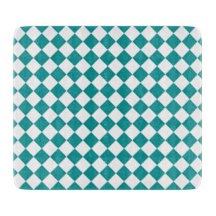 Teal White Chequered Diamond Pattern Cutting Board