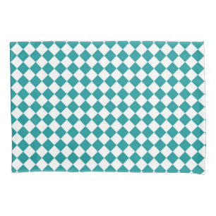 Teal White Chequered Diamond Pattern Pillowcase