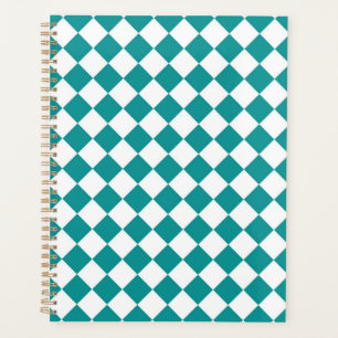 Teal White Chequered Diamond Pattern Planner