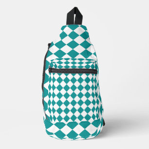 Teal White Chequered Diamond Pattern Sling Bag
