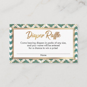 Teal & White Chevron Confetti Diaper Raffle Cards
