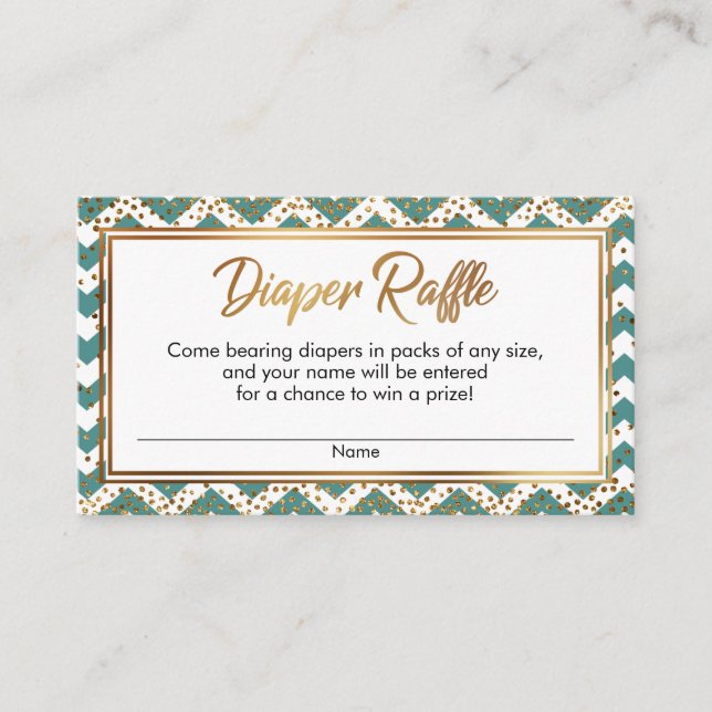Teal & White Chevron Confetti Diaper Raffle Cards (Front)