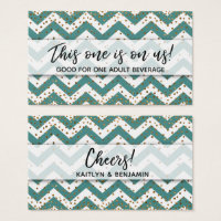 Teal & White Chevron, Gold Confetti Drink Tickets