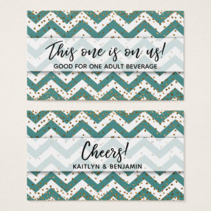 Teal & White Chevron, Gold Confetti Drink Tickets