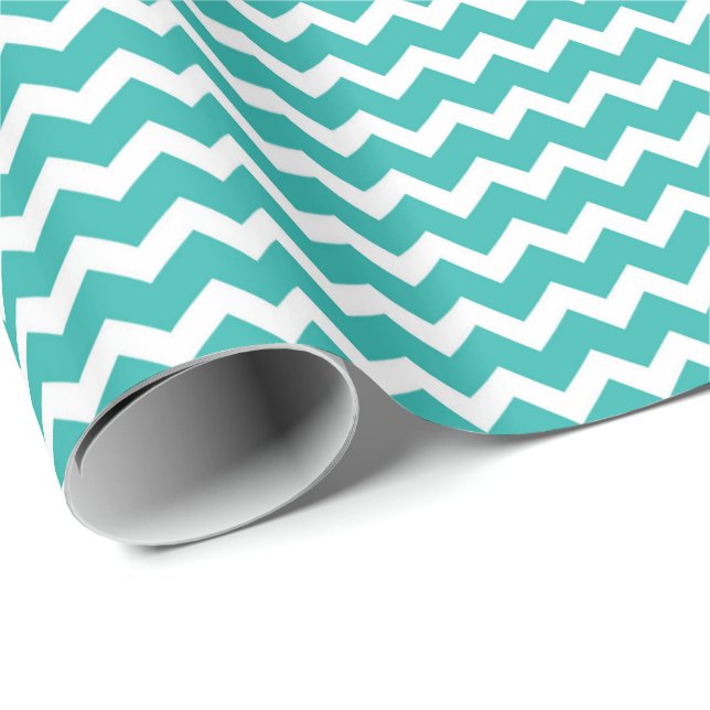 Teal White Chevron Pattern Wrapping Paper (Roll Corner)
