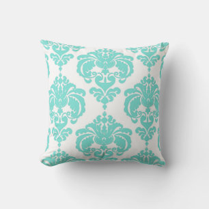 Teal & White Damask Chic Modern Elegant Pattern Cushion