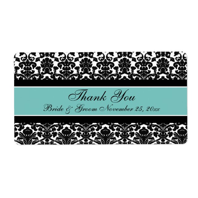 Teal White Damask Wedding Labels (Front)