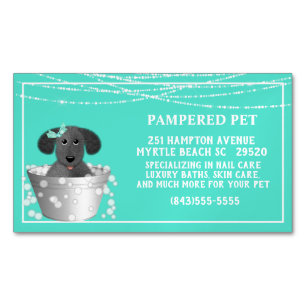 Teal White Dog in Tub Pet Groomer  Magnetic Business Card