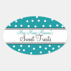 Teal & White Dots-Business Logo-Sweets Oval Sticker