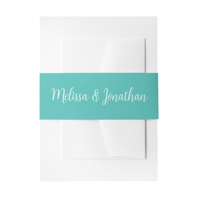Teal White Elegant Wedding  Invitation Belly Band (Front Example)