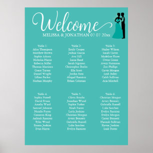 Teal White Elegant Wedding seating chart poster